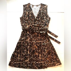 Faux Wrap Dress Serra Snake Wild Animal‎ Print Sleeveless Brown Black Women’s L